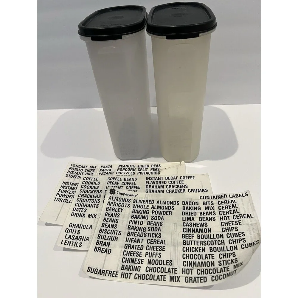 Tupperware Set of 2 Modular Mates Oval #4 Container Black Seal Lid Clear Labels